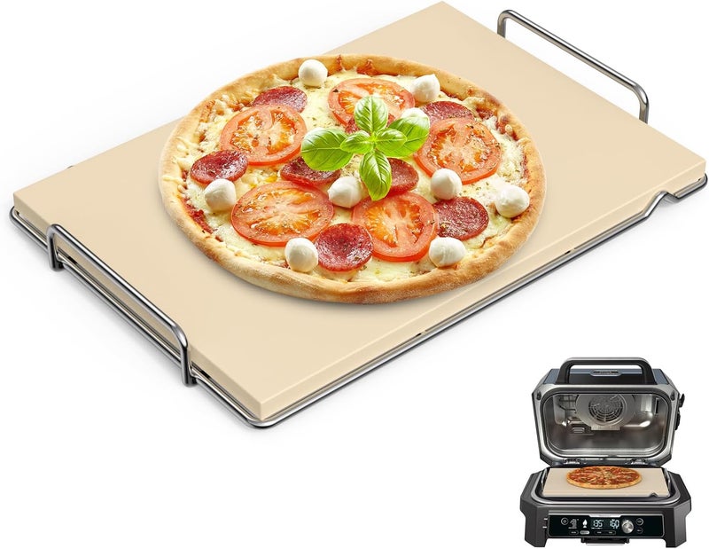 Outspark Pizza Stone with Grill Rack for Ninja Woodfire Outdoor Smoker XL OG800 OG900 Series Grill Accessories, Rectangle Pizza Baking Stone Set for Oven and Grill Baking - Image 1
